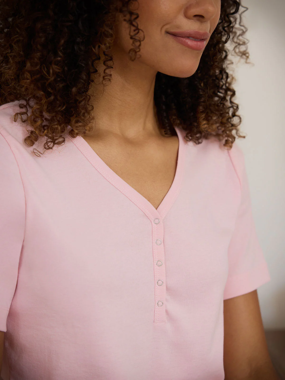 Short Sleeve Rib Henley Top - Pink - Flockneti