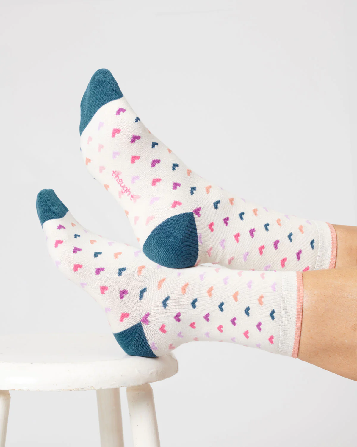 Womens Heart Spot Organic Cotton Socks - Stone White - Flockneti