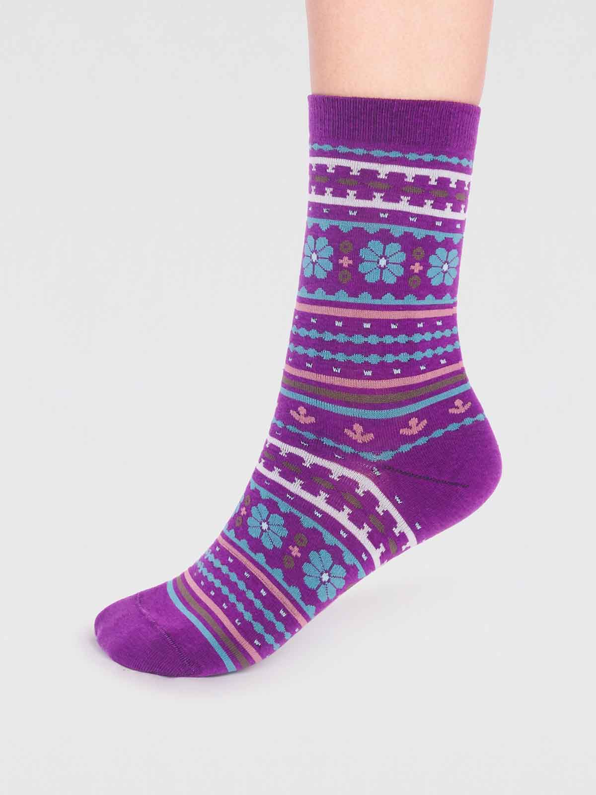 Waverly Organic Cotton Pattern Socks - Deep Purple - Flockneti