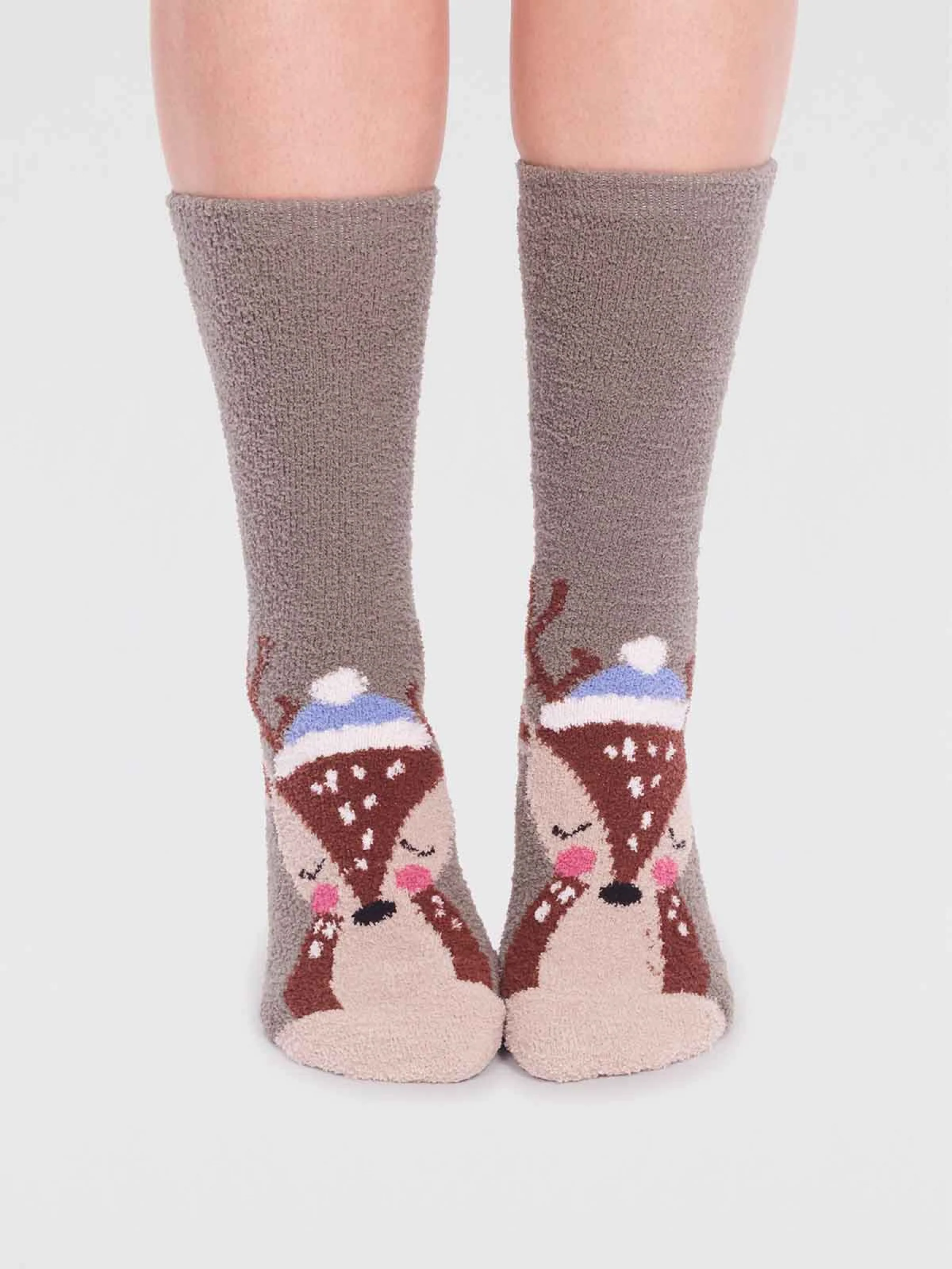 Billie Recycled Polyester Animal Fluffy Sock - Olive Green - Flockneti