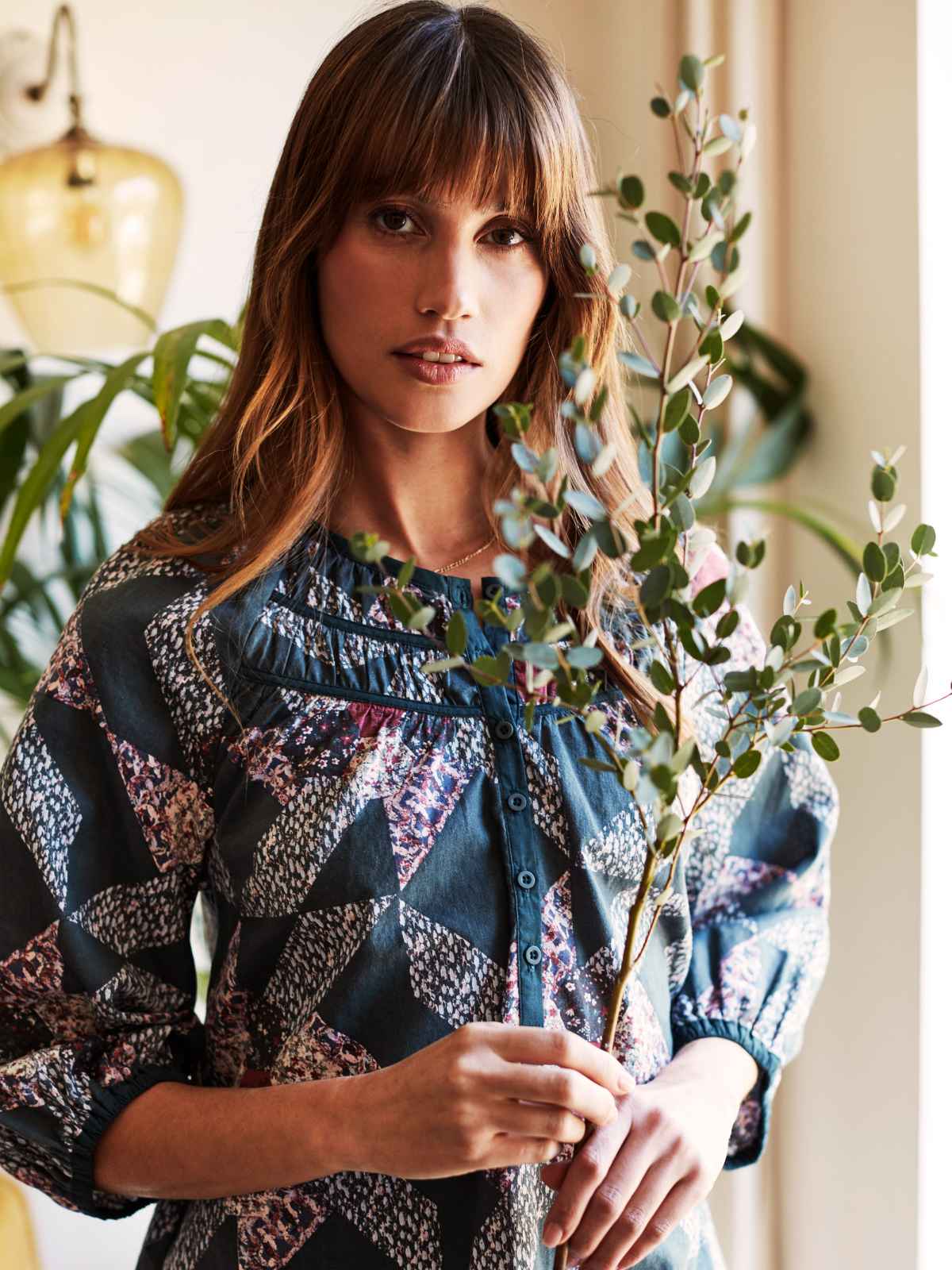 Tarni Hemp Patchwork Blouse - Dark Eucalyptus Green - Flockneti