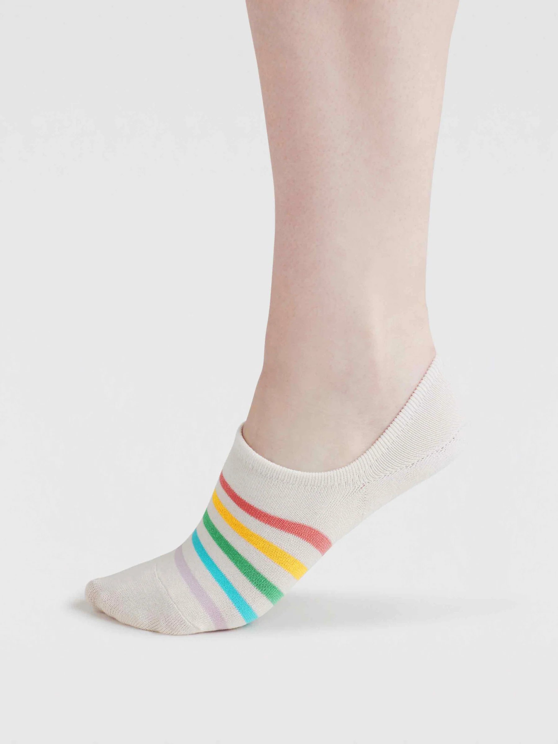 Womens Dina Rainbow Bamboo No-Show Socks - Stone White - Flockneti