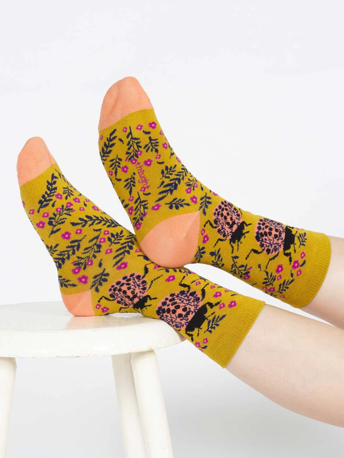 Insect Floral Bamboo Socks - Yellow Beetle - Flockneti