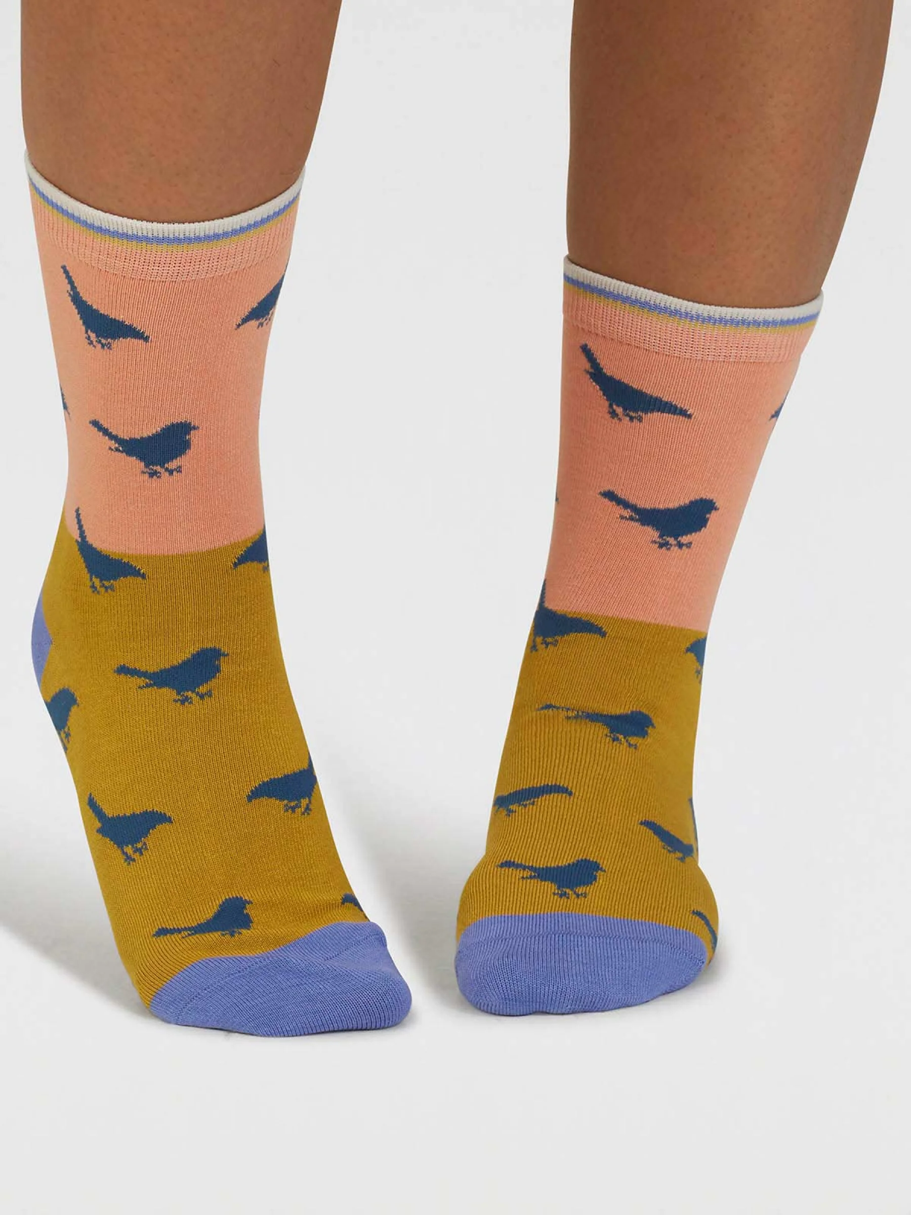Birdie Colour Block Bamboo Socks - Coral Orange - Flockneti