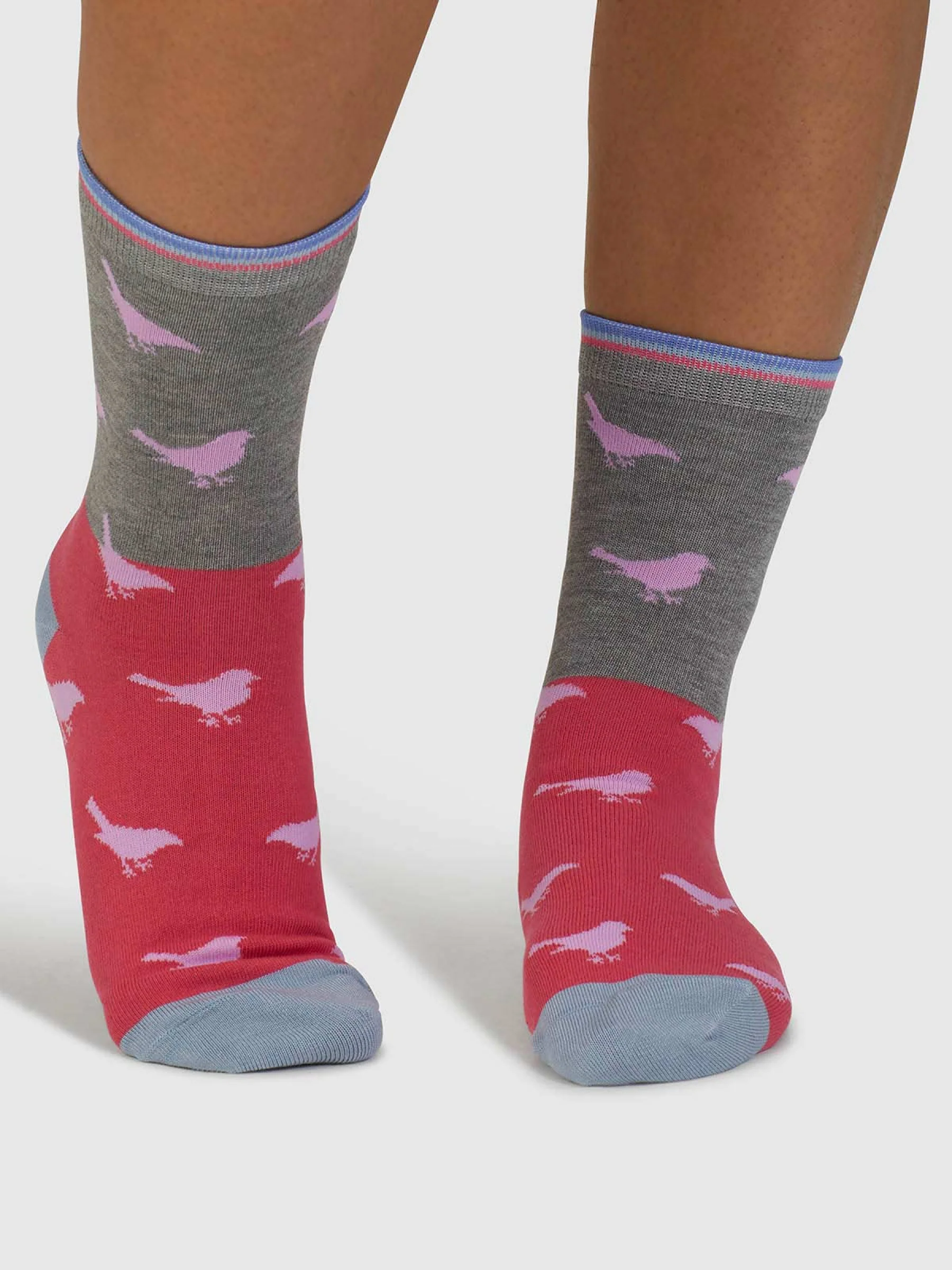 Birdie Colour Block Bamboo Socks - Mid Grey Marle - Flockneti
