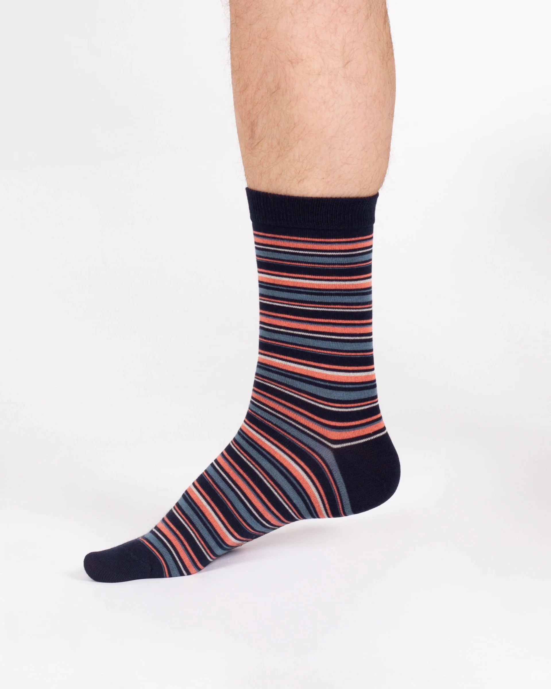 Multi Stripe Bamboo Crew Socks - Navy/Pink - Flockneti