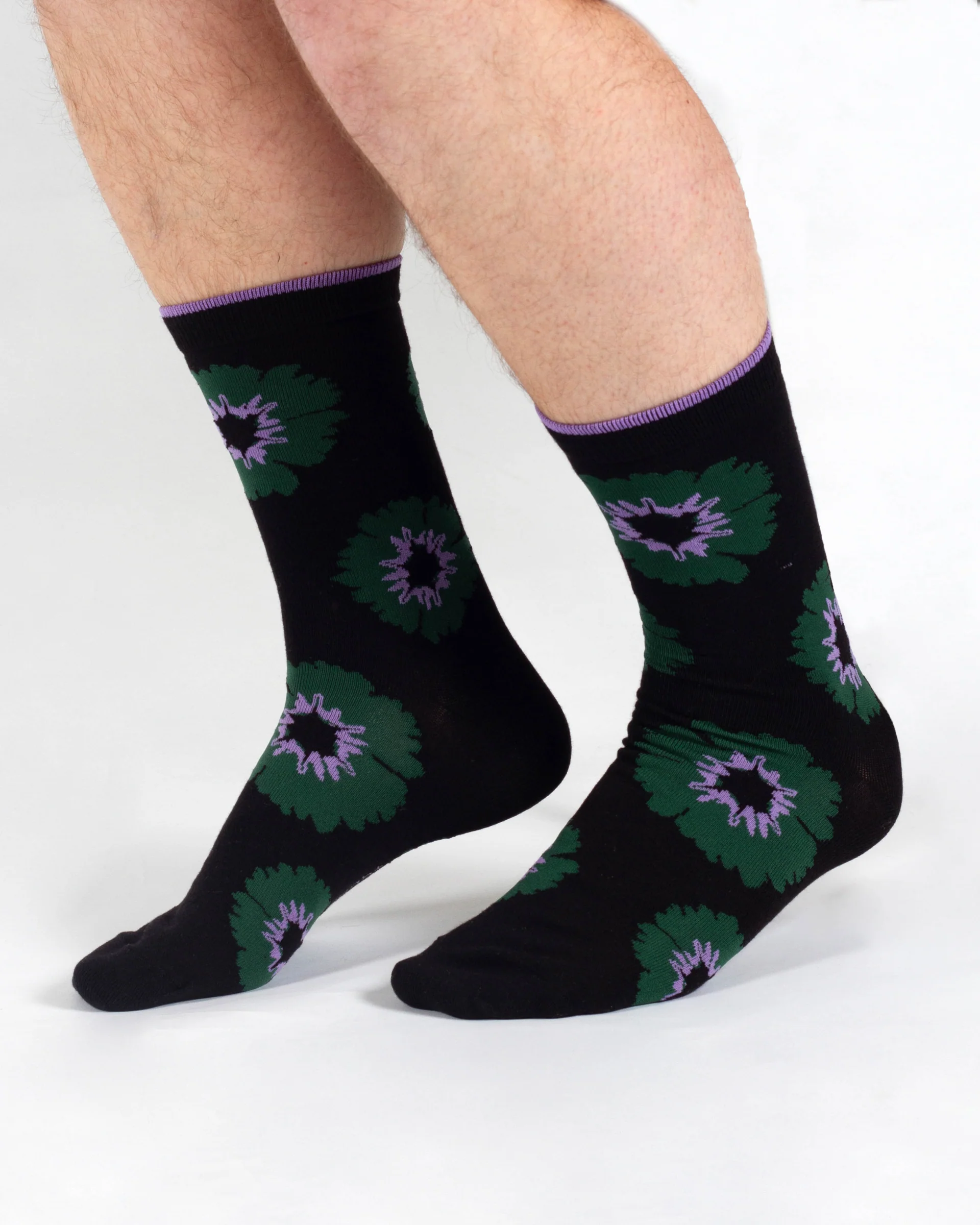 Flower Power Bamboo Crew Socks - Black - Flockneti