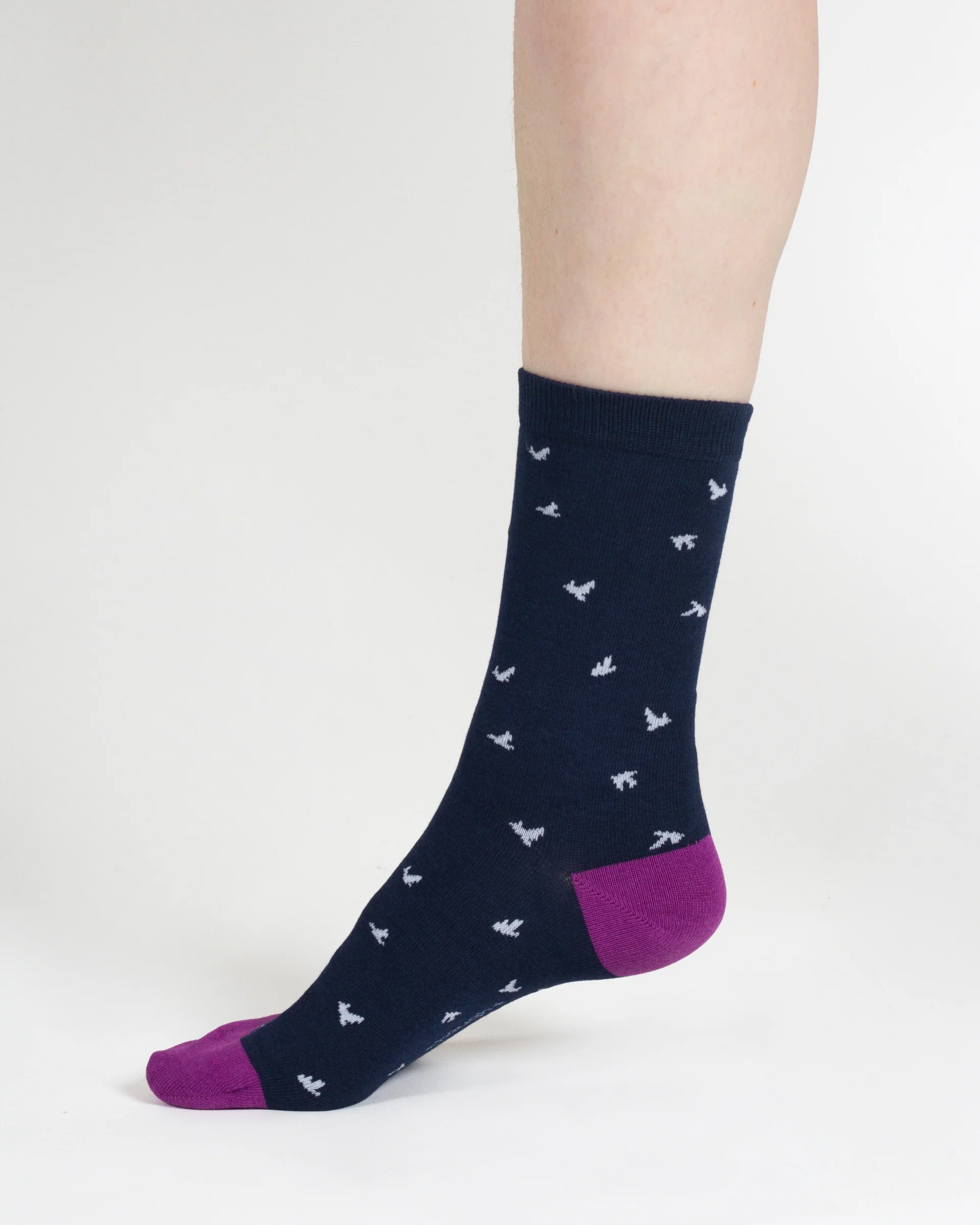 Stripe Floral And Cat Bamboo Gift Box of 7 Socks - Multi Blue Green - Flockneti