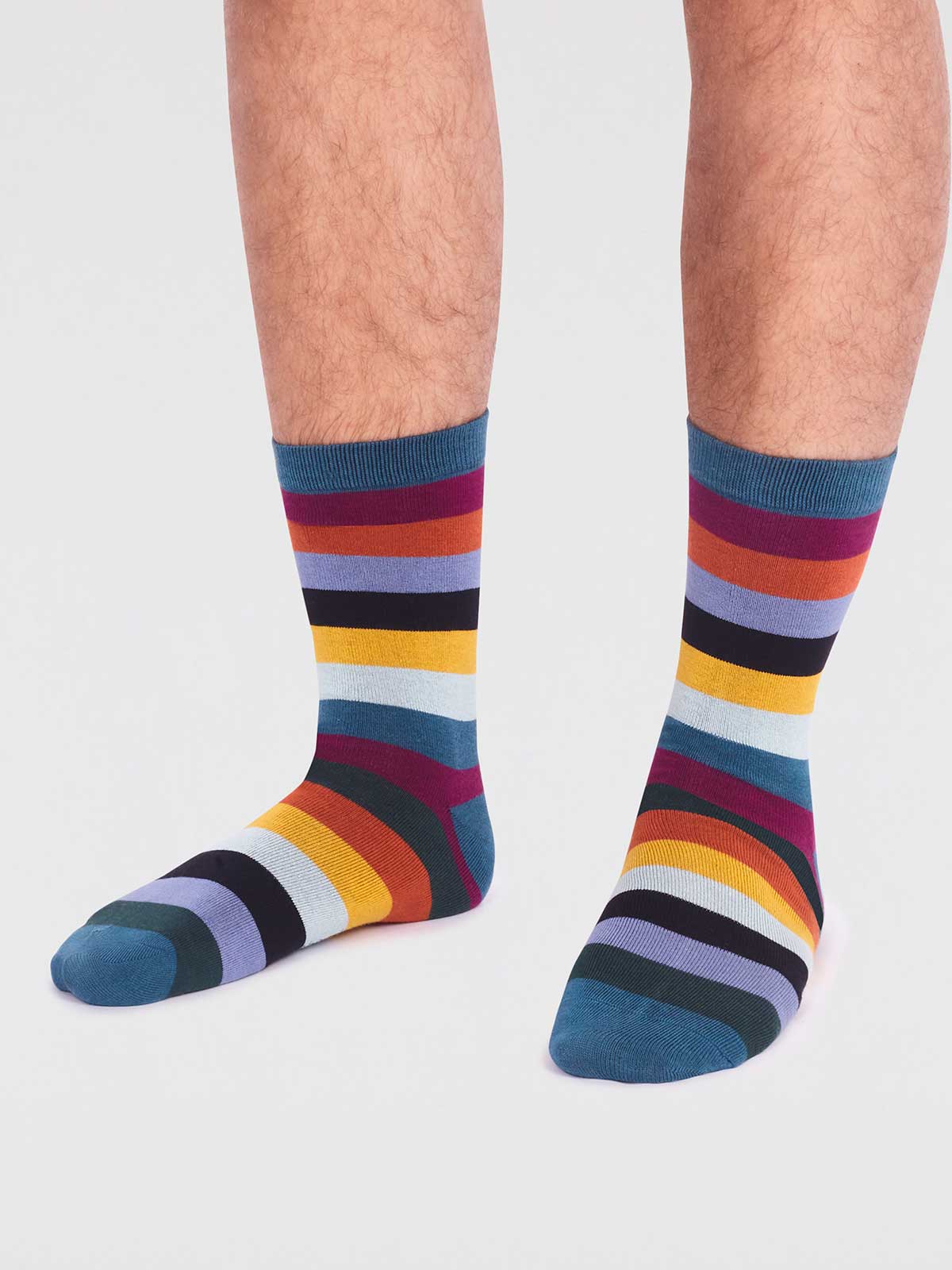 Jase Bamboo Stripe Socks - Teal Blue - Flockneti