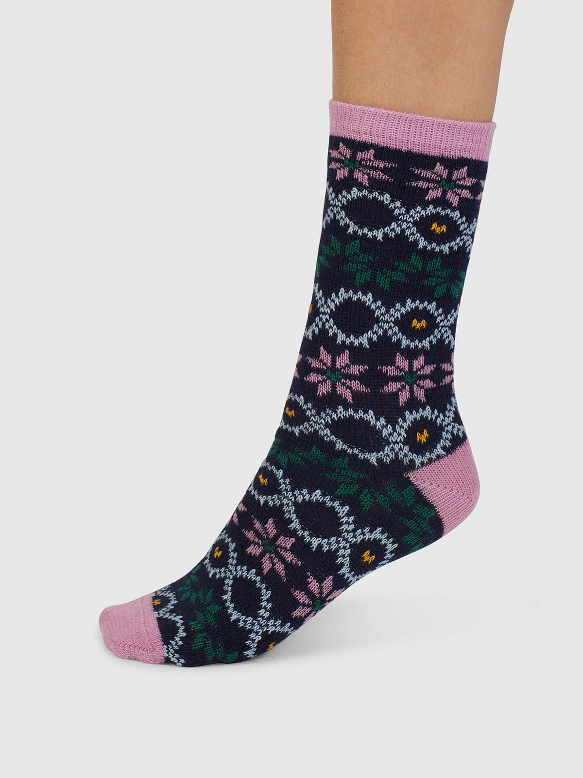 Eleni Fair Isle Wool Socks - Navy - Flockneti
