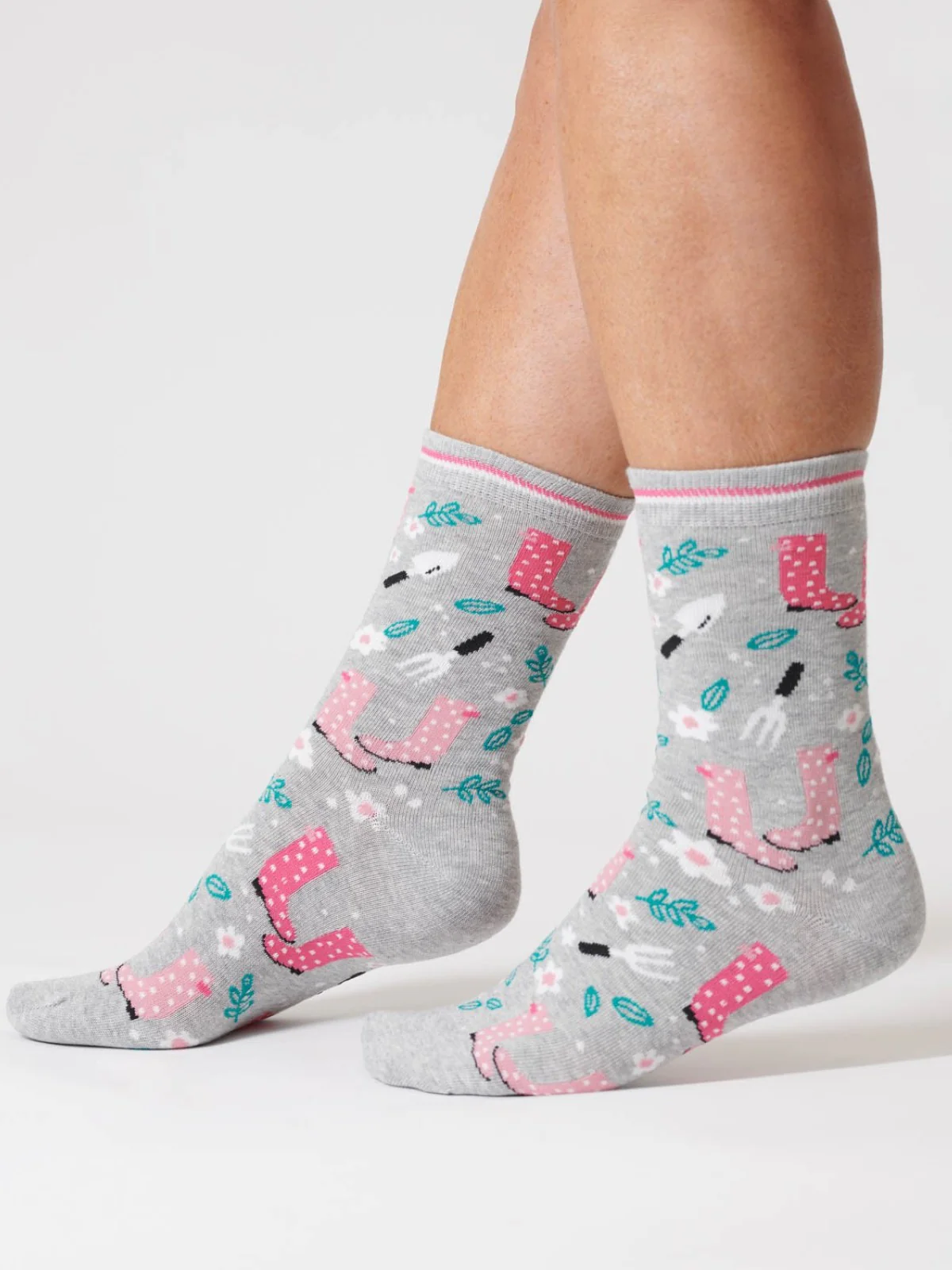 Womens Garden Tools Bamboo Sock - Grey Marl - Flockneti