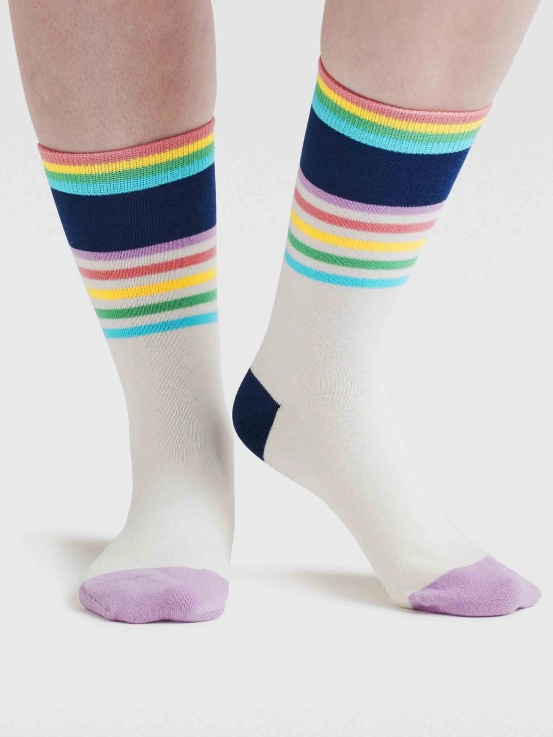Womens Clara Rainbow Stripe Organic Cotton Socks - Lavender Purple - Flockneti