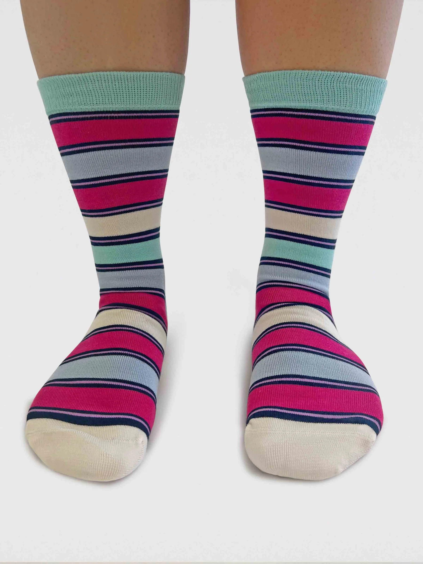 Womens Cleo Stripe Bamboo Socks - Deep Mint - Flockneti