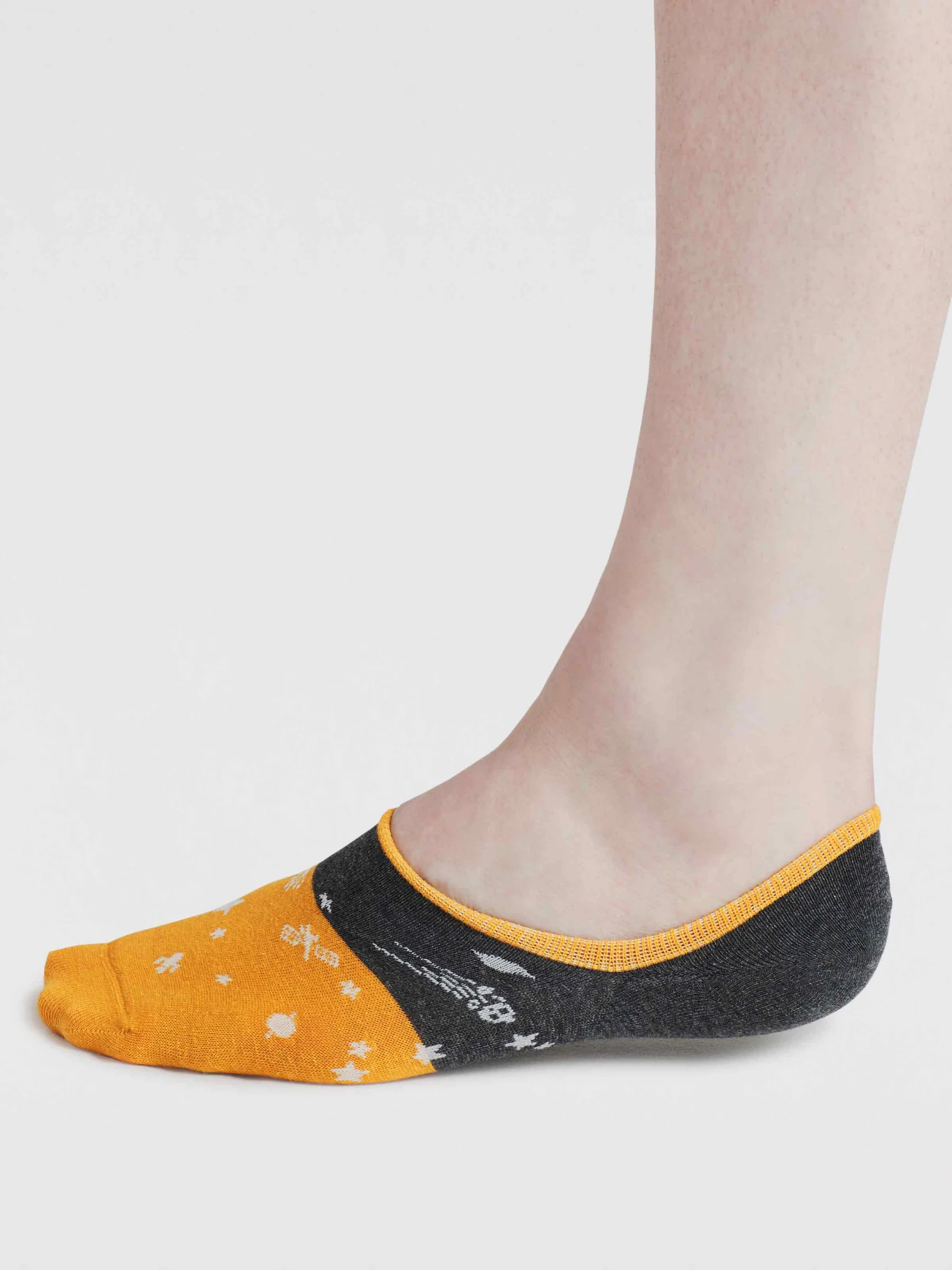 Space Colour-Block Organic Cotton No-Show Socks - Dark Grey Marl - Flockneti