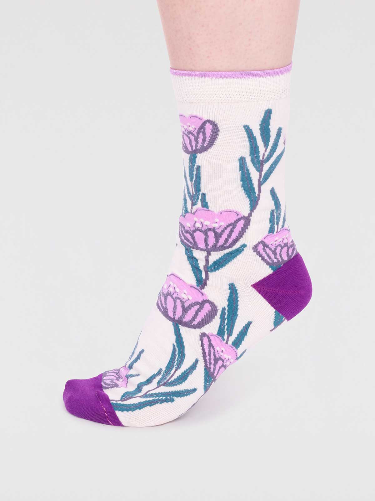 Prunella Organic Cotton Floral Socks - Cream - Flockneti