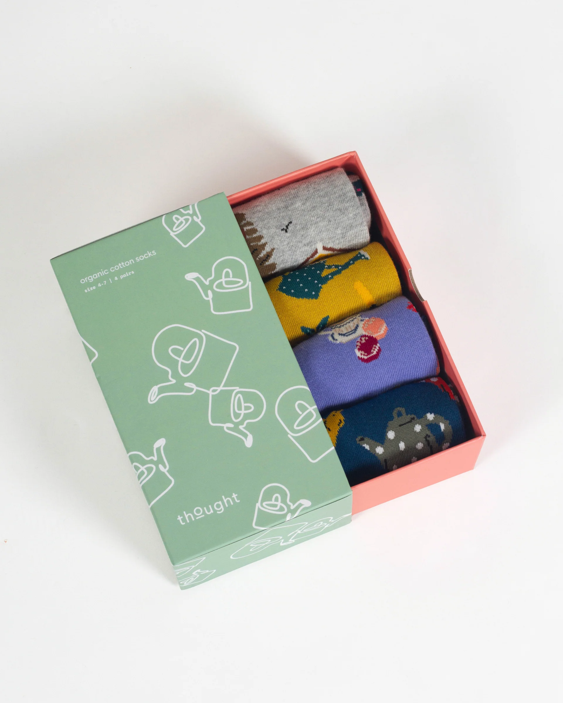 A Perfect Afternoon Organic Cotton Gift Box of 4 Socks - Multi - Flockneti