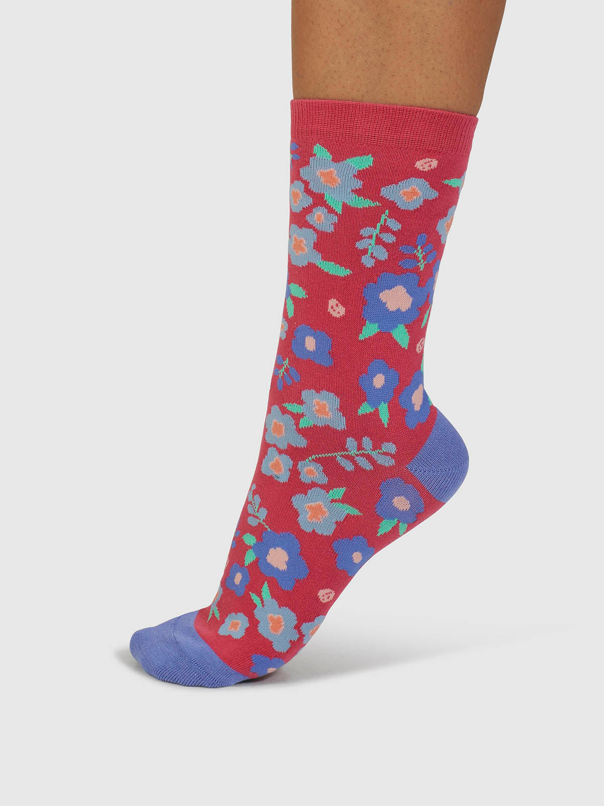 Mapel Floral Bamboo Socks - Radish Pink - Flockneti