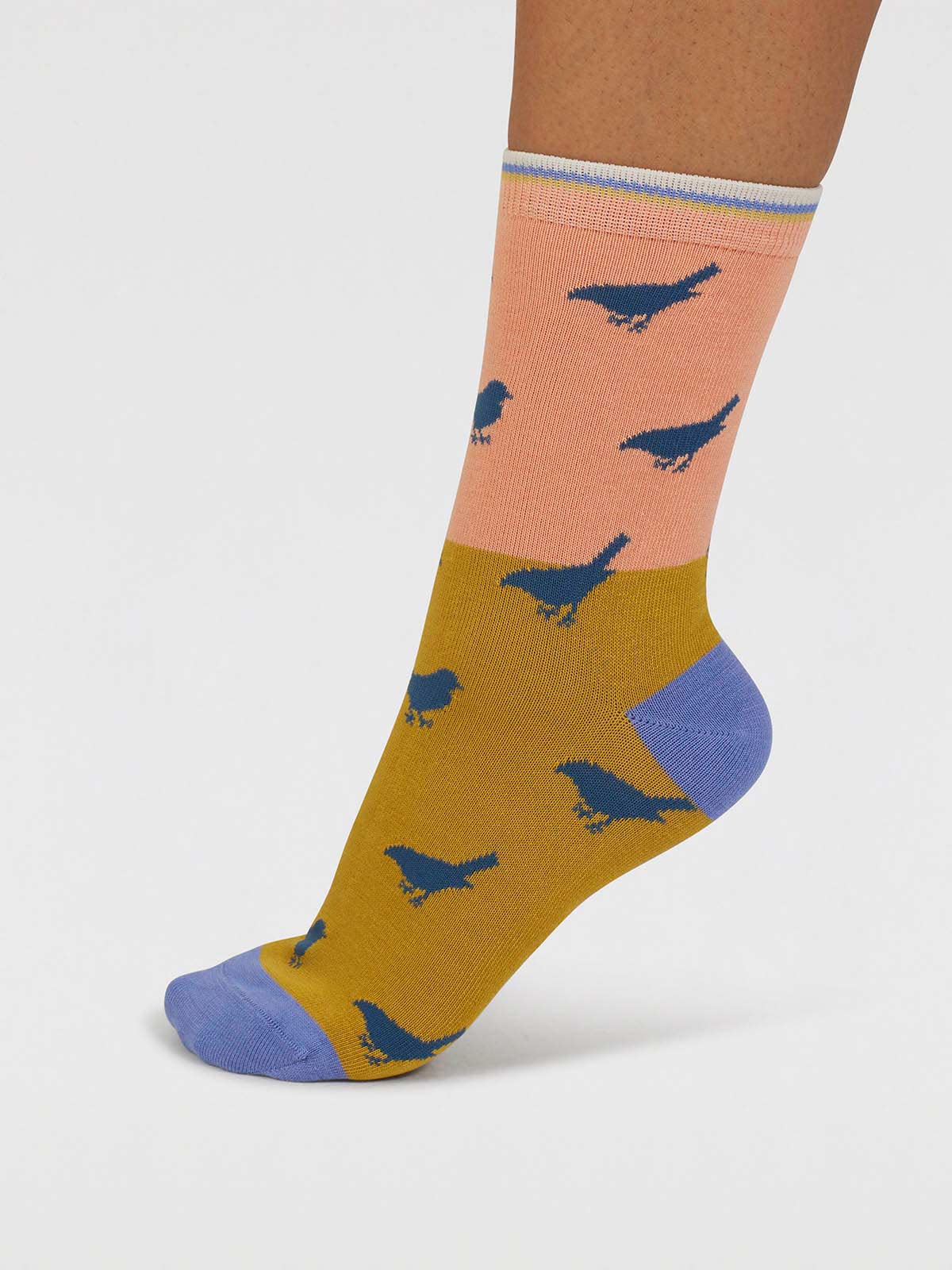 Birdie Colour Block Bamboo Socks - Coral Orange - Flockneti
