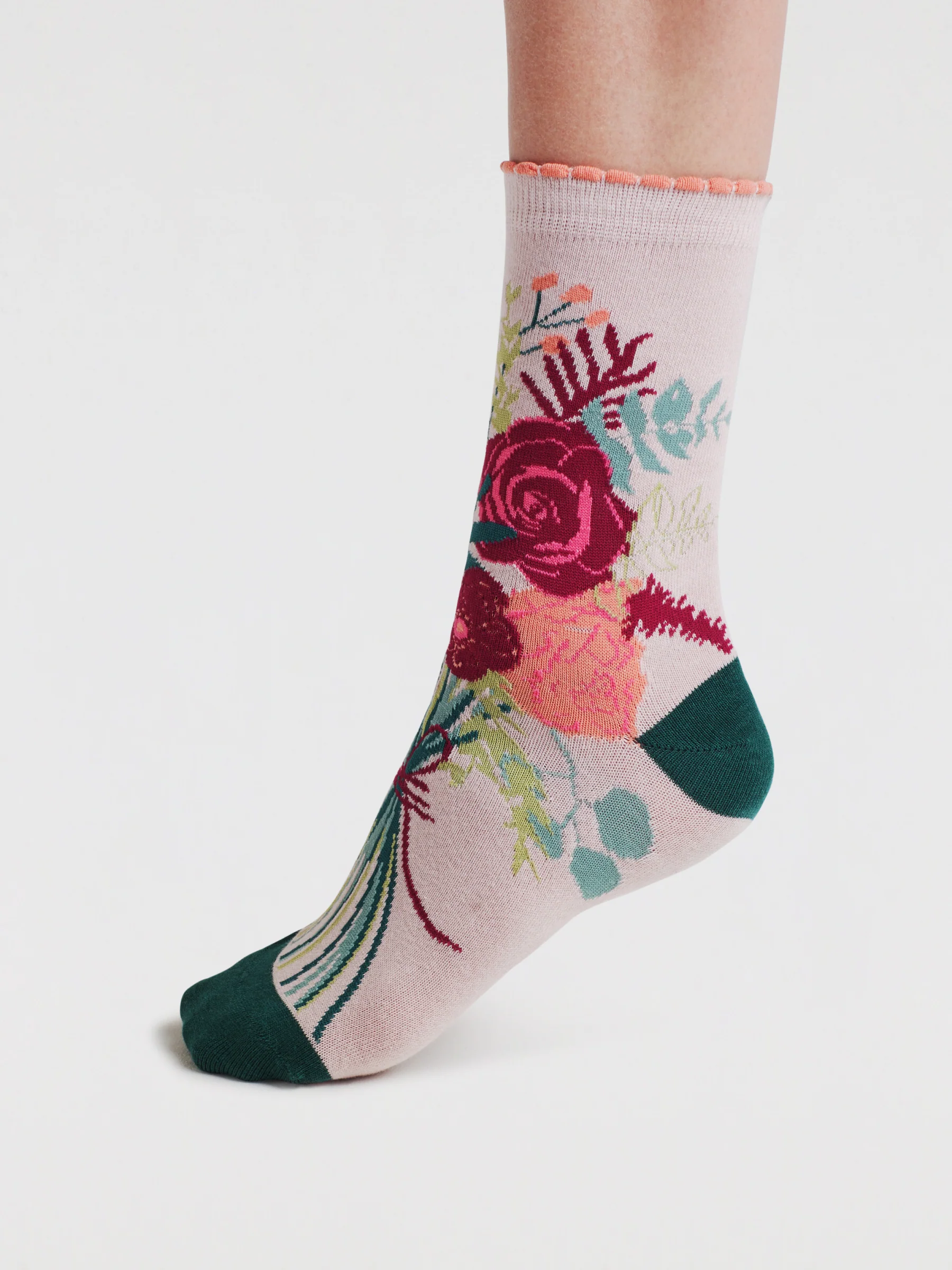 Womens Isla Floral Organic Cotton Socks Gift Bag - Faded Pink Rose - Flockneti