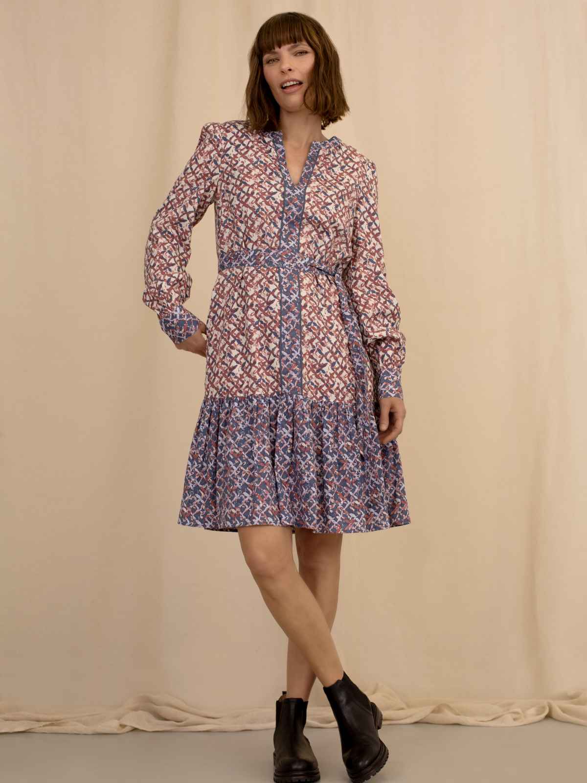 Kalina Hemp Printed Midi Shift Dress - Multi - Flockneti