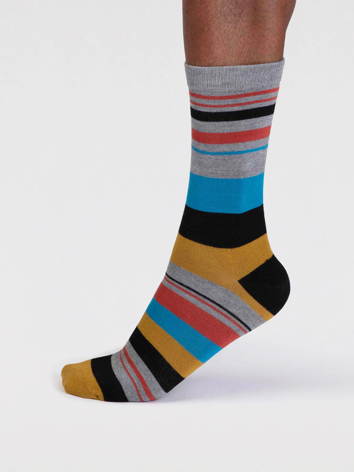 Maddock Bamboo Stripe Socks - Grey Marl - Flockneti