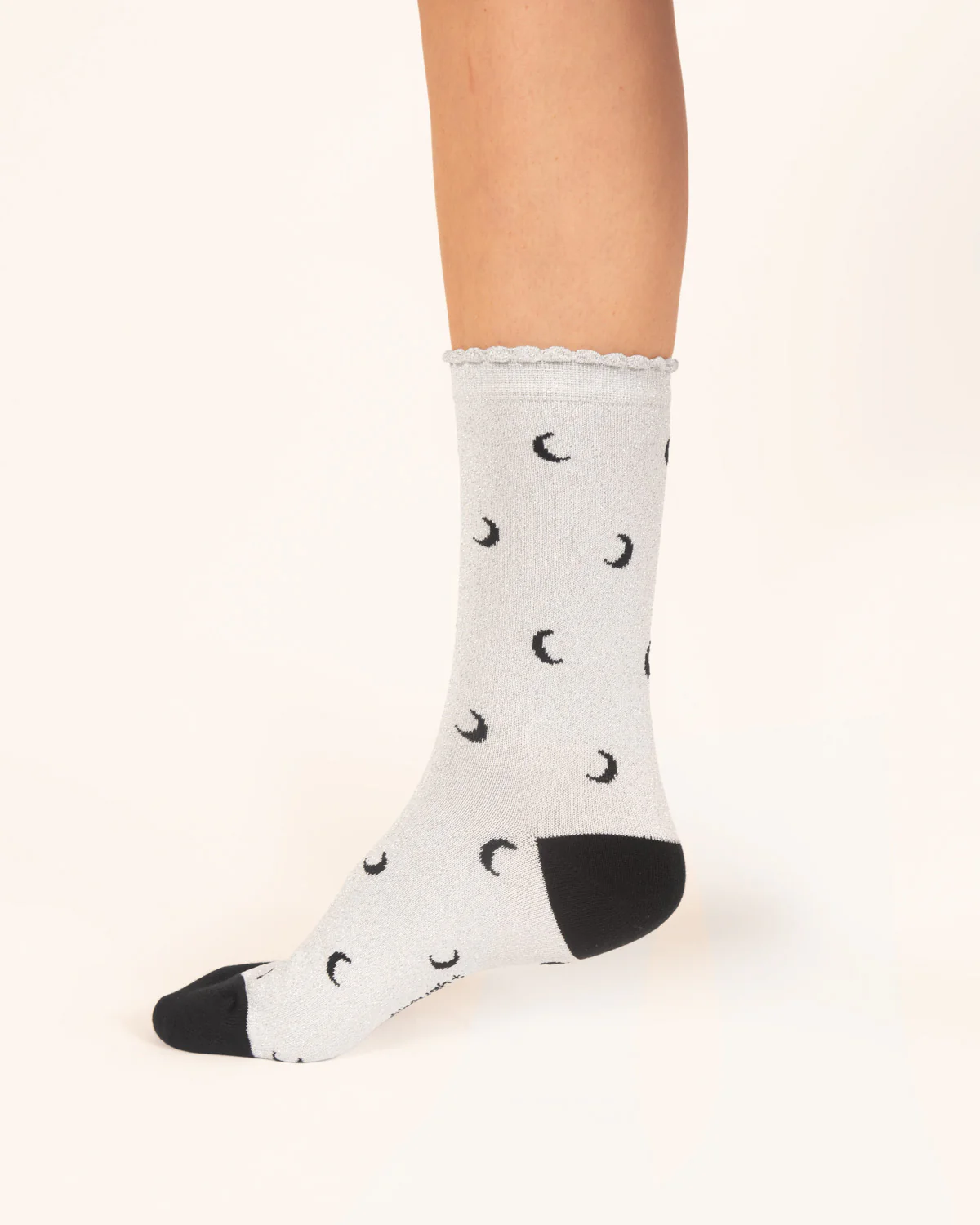 Starry Sparkle Organic Cotton Ankle Socks - Silver Moons - Flockneti