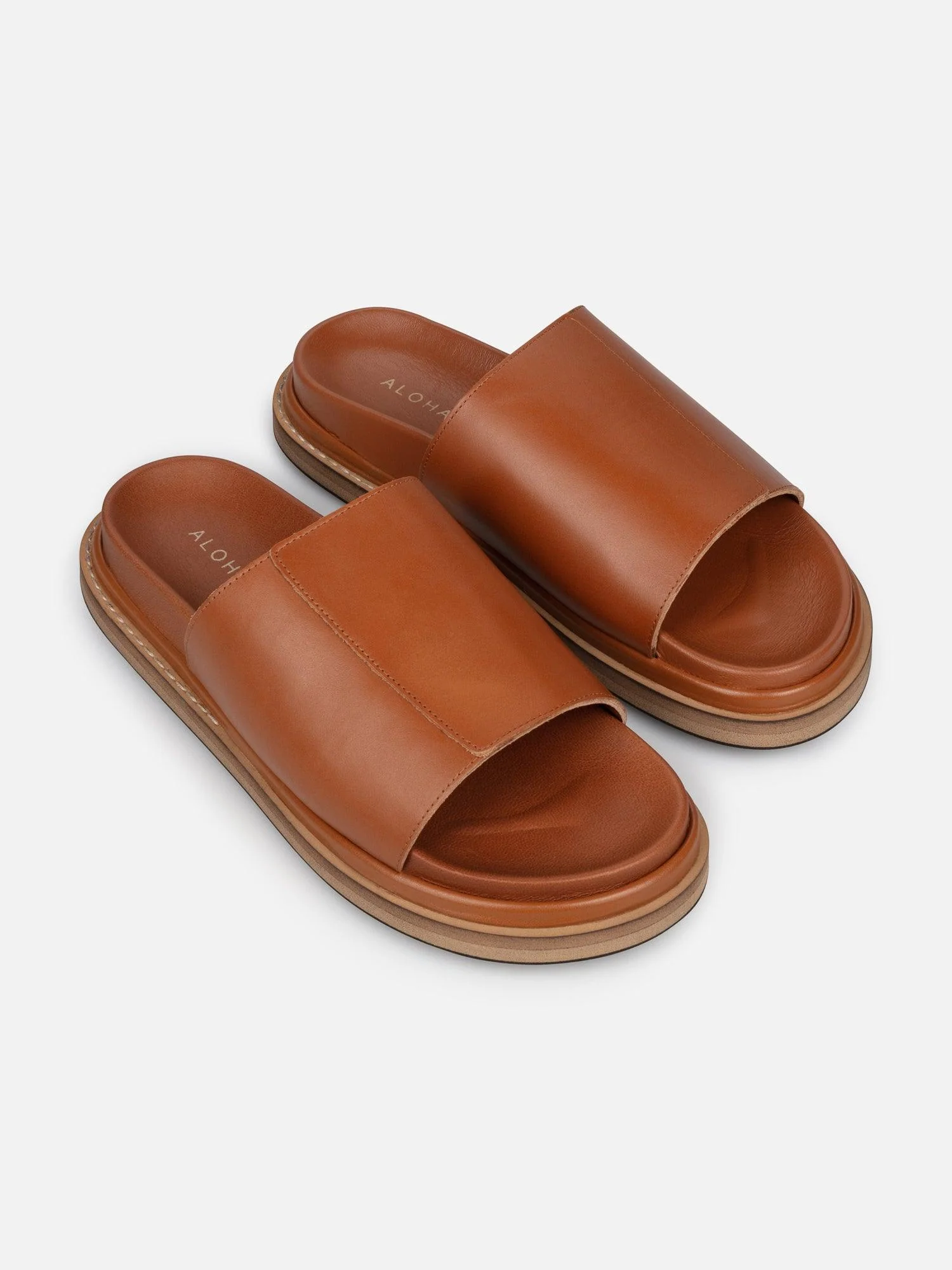 Alohas Sealed Loop Tan Leather Sandal - Tan - Flockneti