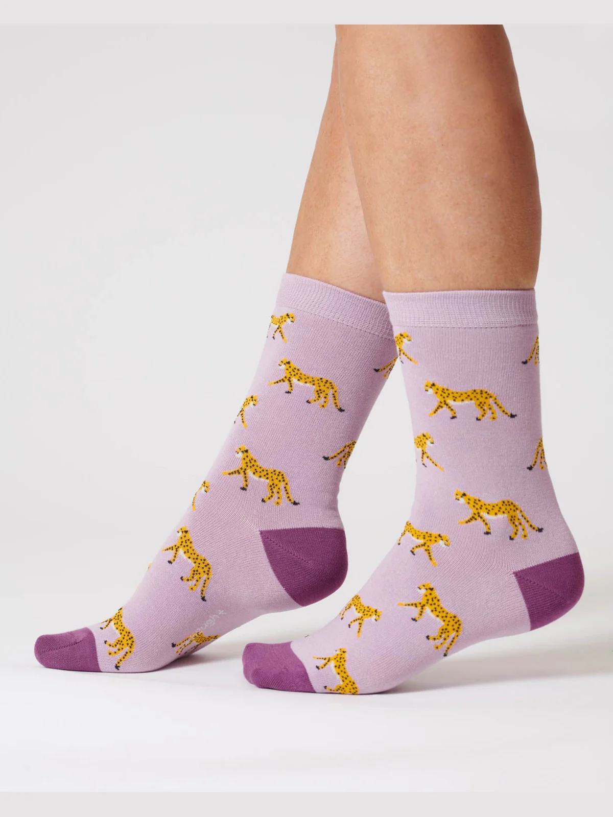 Womens Leopard Bamboo Socks - Dusk Lilac - Flockneti