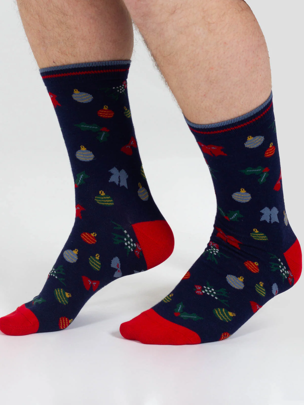 Christmas Bamboo Crew Socks - Navy Bauble - Flockneti