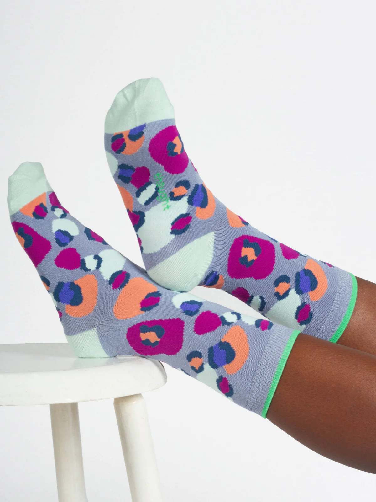 Multi Leopard Print Organic Cotton Socks - Light Blue - Flockneti
