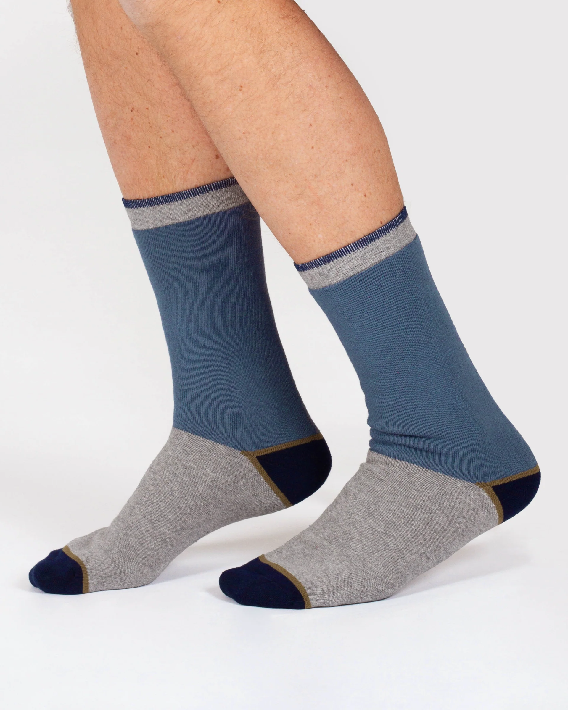 Block Colour Walker Crew Socks - Grey/Blue - Flockneti