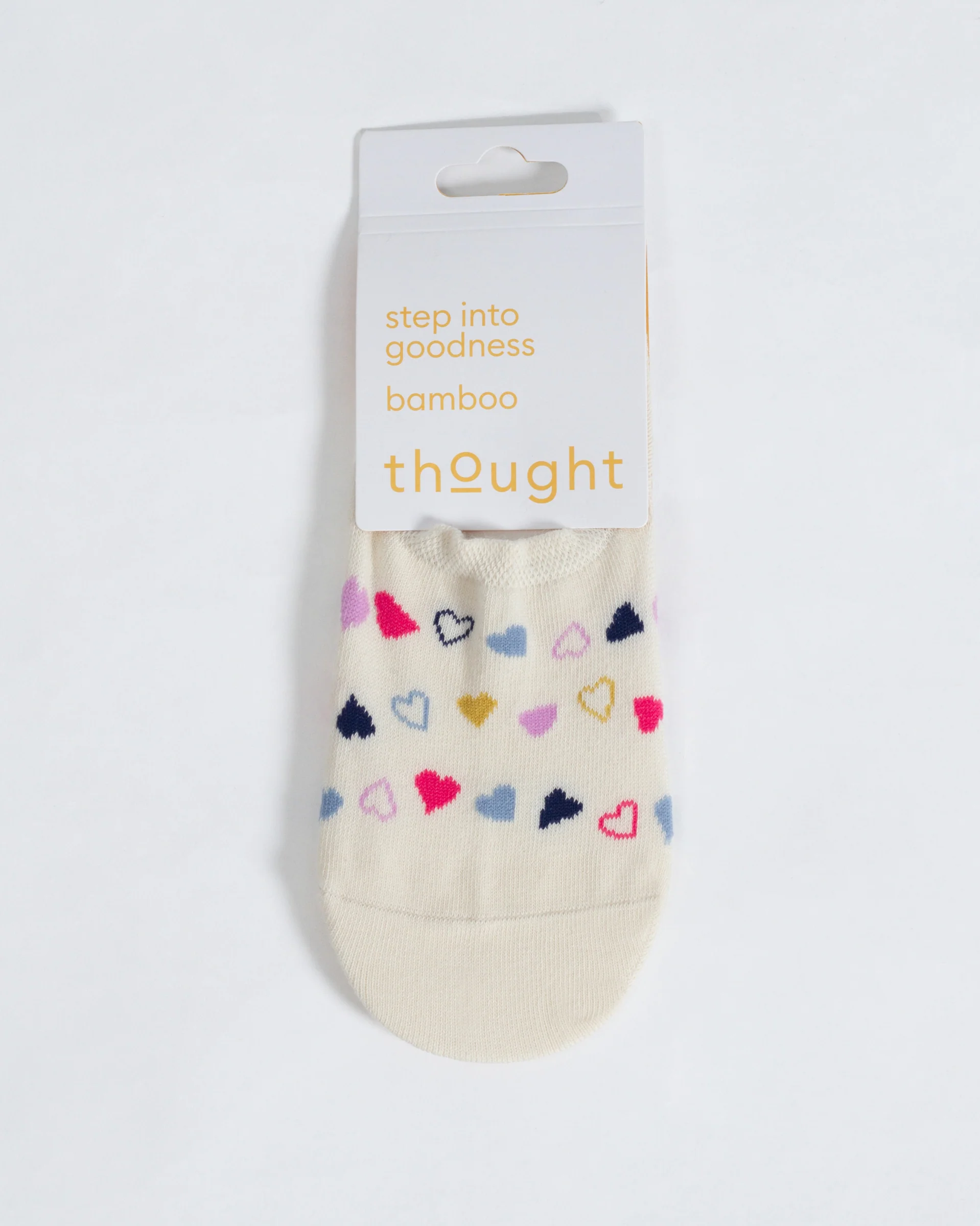 Multi Heart No Show Bamboo Socks - Cream Multi - Flockneti