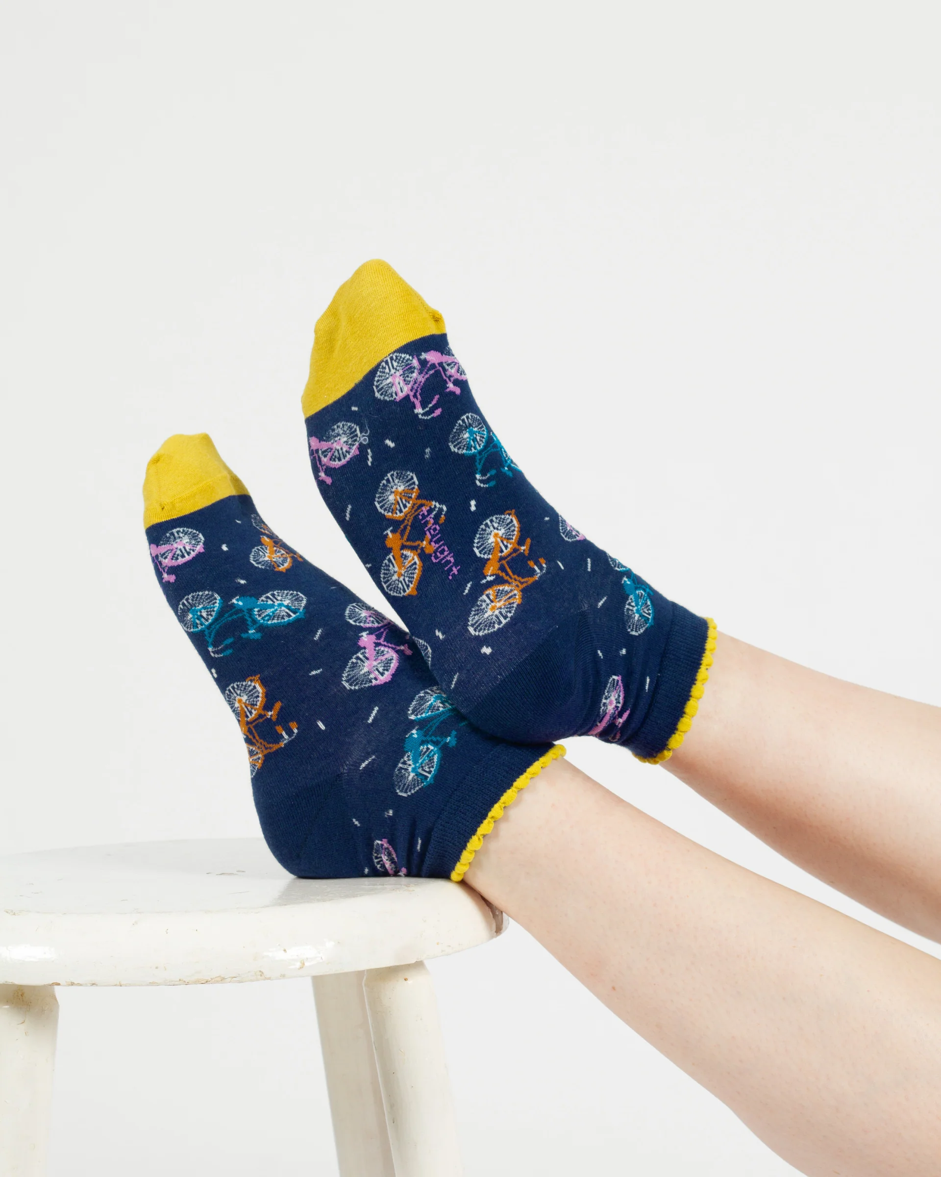 Bicycle Confetti Spot Organic Cotton Ankle Socks - Blue/Yellow - Flockneti
