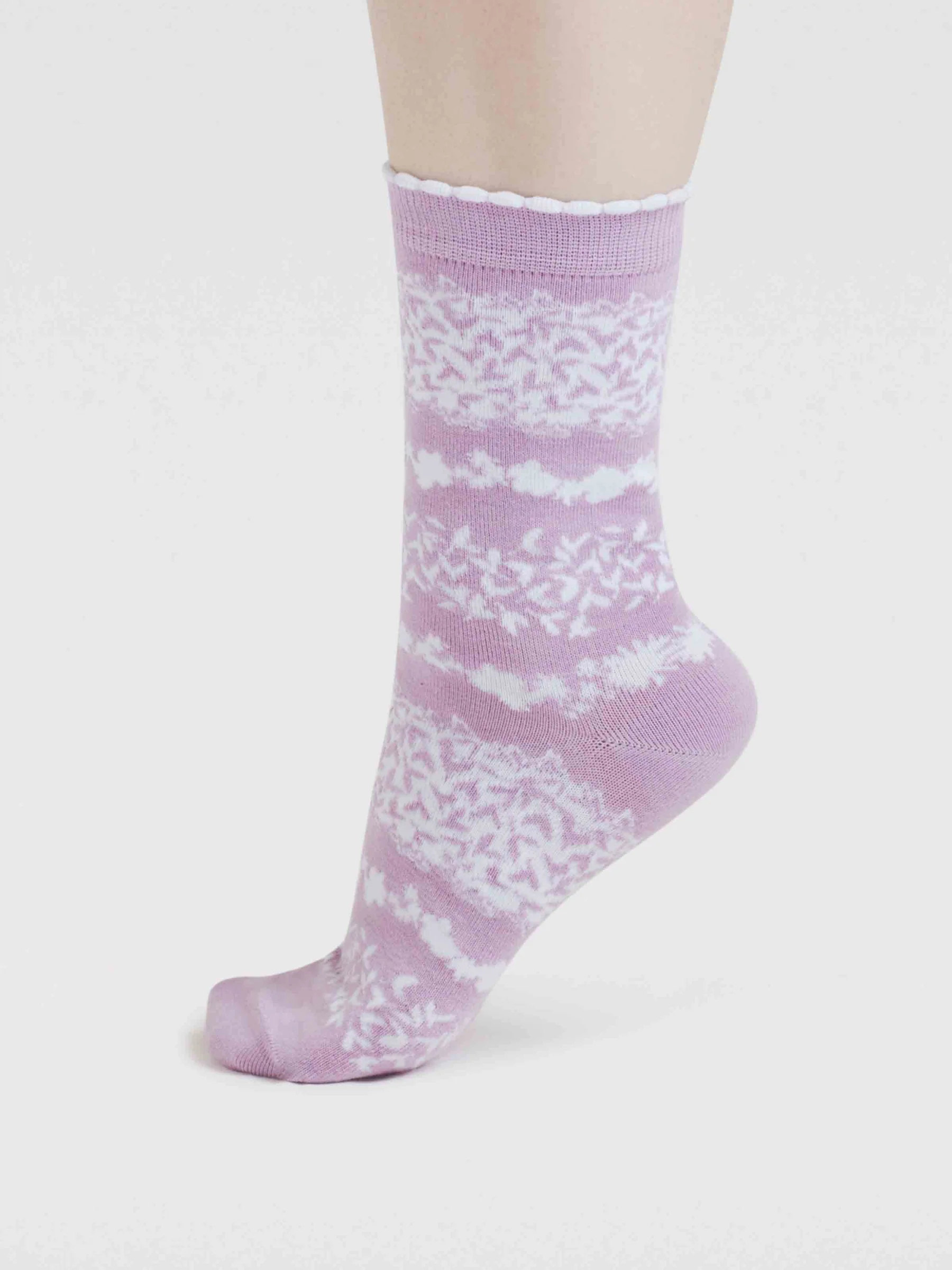 Fraya Floral Stripe Bamboo Socks - Lavender Purple - Flockneti