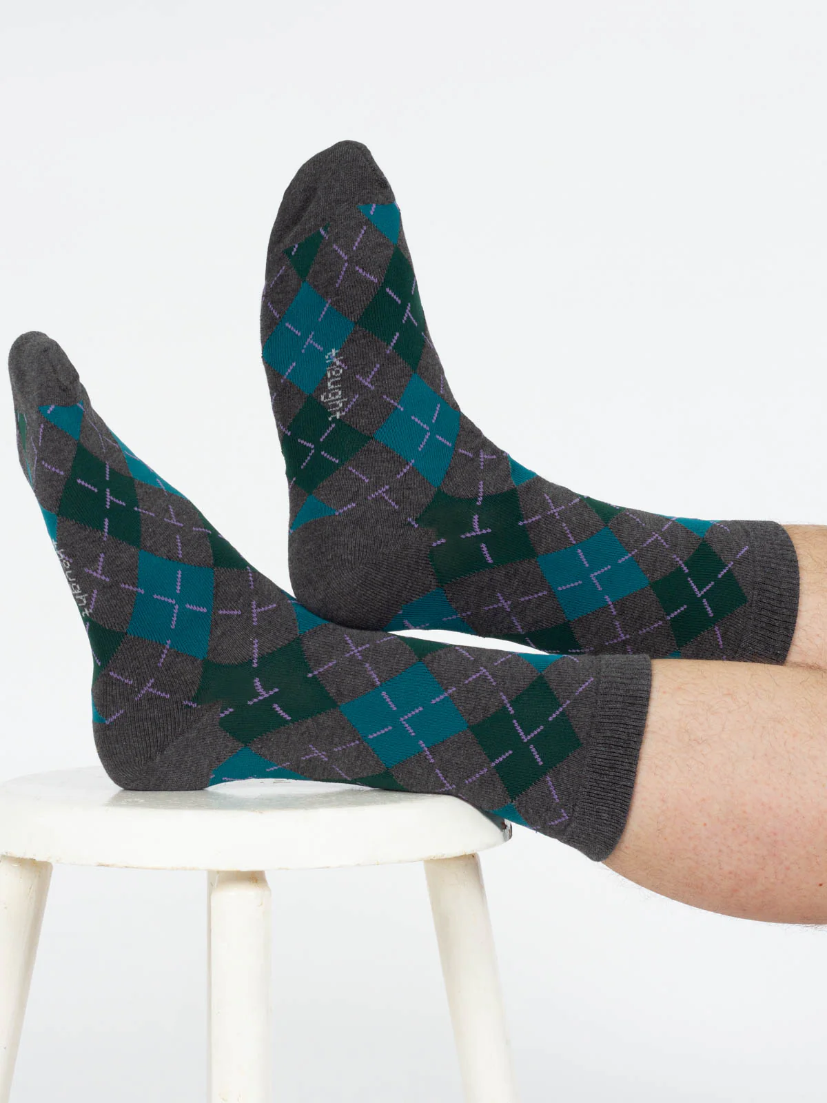Argyle Bamboo Print Crew Socks - Grey - Flockneti