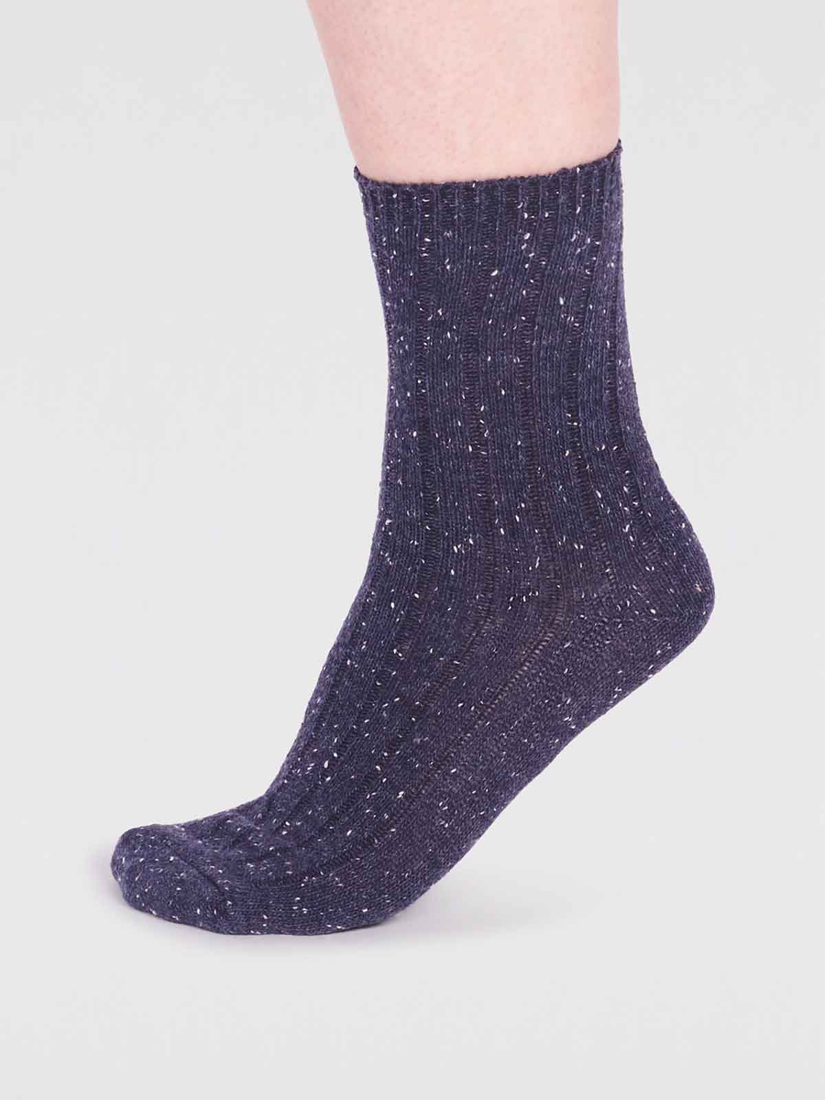 Ryleigh Ribbed Wool Blend Fleck Socks - Navy - Flockneti