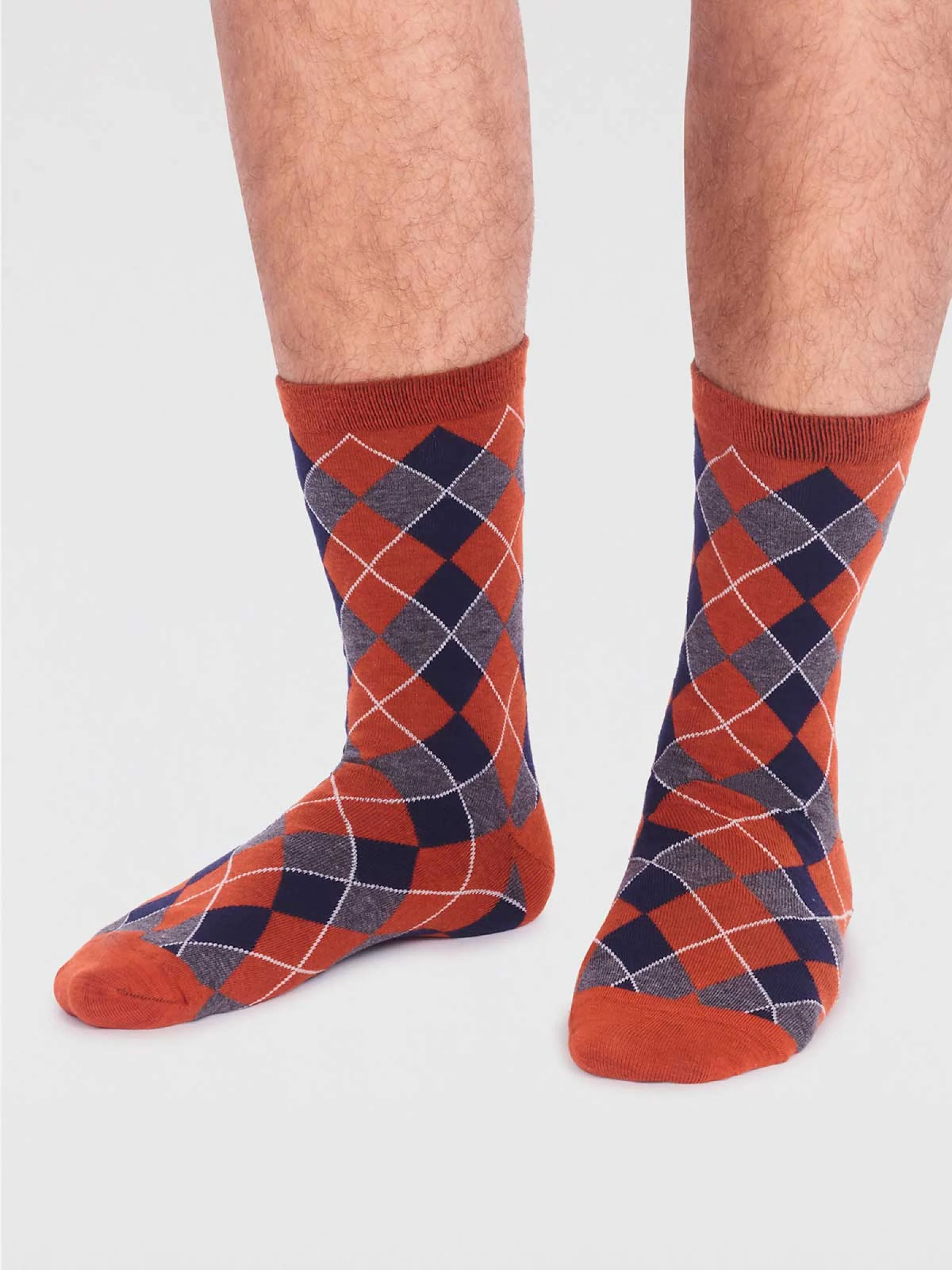 Ivan Organic Cotton Check Socks - Jaffa Orange - Flockneti