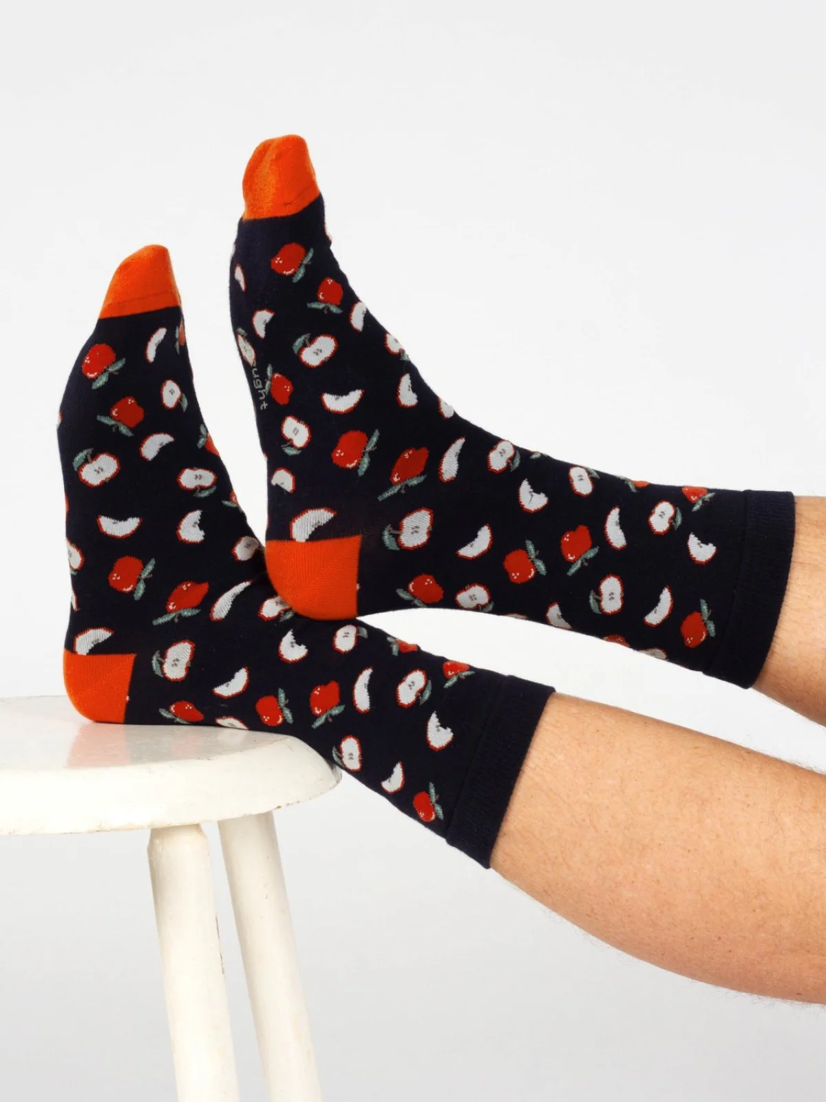 Explorer Organic Cotton Crew Socks - Navy/Apples - Flockneti