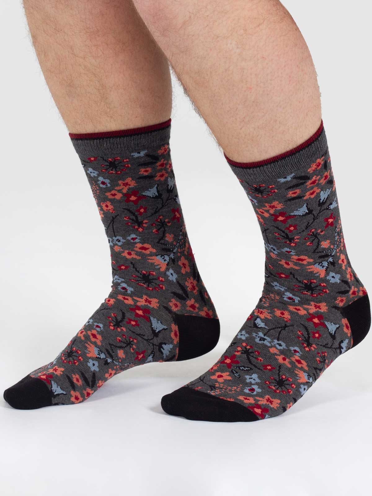 Scattered Flower Bamboo Crew Socks - Dark Grey - Flockneti