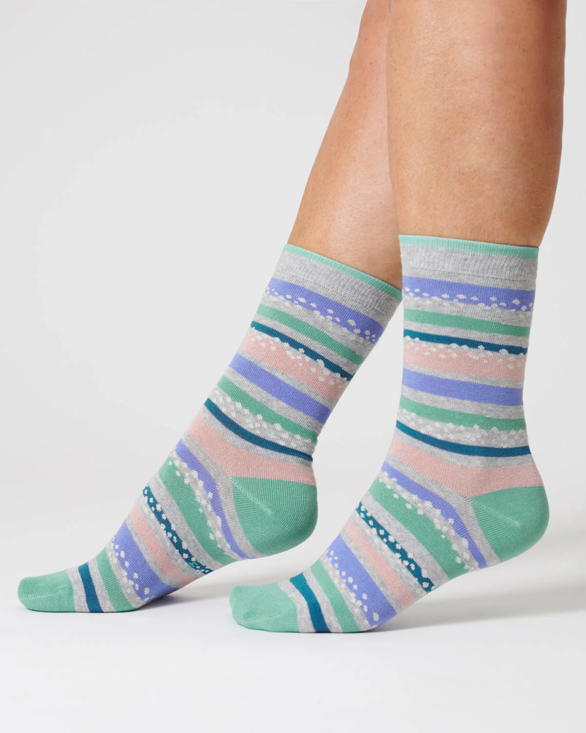 Womens Stripe Bamboo Socks - Grey Marl - Flockneti